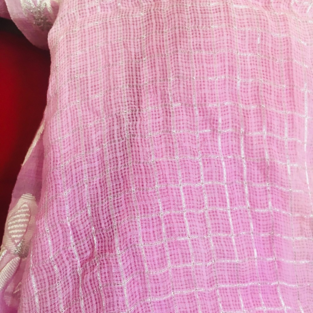 100% cotton silk scarf / Dupatta pink silver - Picture 2 of 3